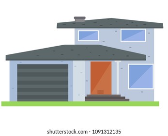 blue house with big windows