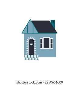 Blue house with black roof vector illustration.Residential building isolated on white background.