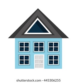 blue house and black windows front view over isolated background, vector illustration 