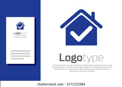 Blue House with check mark icon isolated on white background. Real estate agency or cottage town elite class. Logo design template element. Vector Illustration