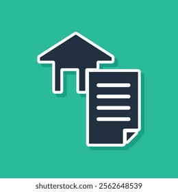 Blue House contract icon isolated on green background. Contract creation service, document formation, application form composition.  Vector