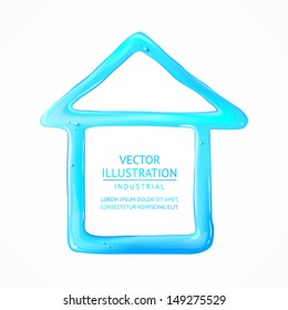 Blue house of drop water. Vector illustration.