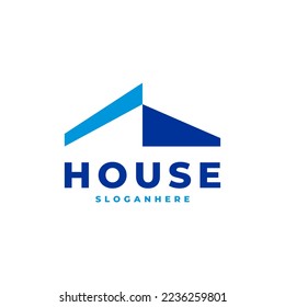 Plantilla vectorial de diseño del logotipo del arquitecto de fachada de la casa azul.