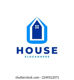 Blue house facade architect logo design vector template.