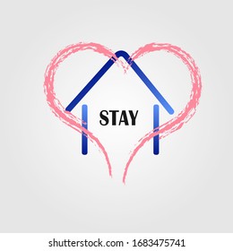 blue house frame with a sign of love and writing stay