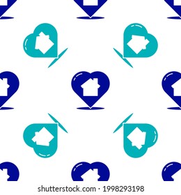 Casa Azul con icono de forma cardíaca aislado de forma transparente sobre fondo blanco. Amar el símbolo de casa. Familia, bienes raíces y bienes inmuebles.  Ilustración vectorial