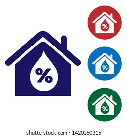 Blue House humidity icon isolated on white background. Weather and meteorology, thermometer symbol. Set color icon in circle buttons. Vector Illustration