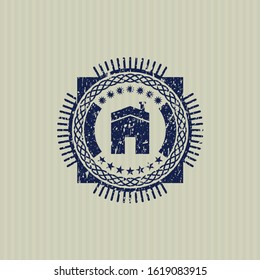 Blue house icon inside distress rubber texture