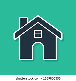 Blue House icon isolated on green background. Home symbol.  Vector Illustration
