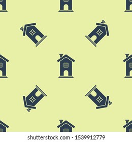 Blue House icon isolated seamless pattern on yellow background. Home symbol.  Vector Illustration