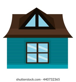 blue house icon with blue windows and brown roof front view over isolated background,vector illustration