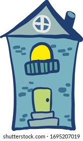 Blue house, illustration, vector on white background