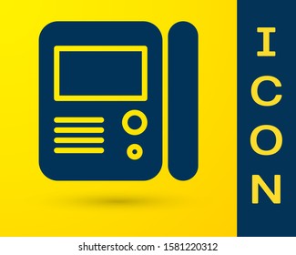 Blue House intercom system icon isolated on yellow background.  Vector Illustration