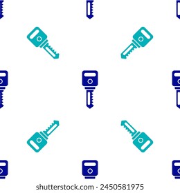 Blue House key icon isolated seamless pattern on white background.  Vector Illustration