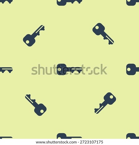 Blue House key icon isolated seamless pattern on yellow background.  Vector