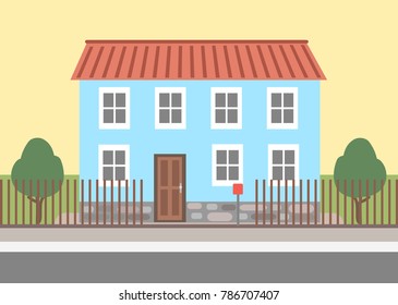 blue house landscape