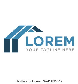Blue house logo design isolated on white background for real estate