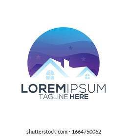 blue house logo design vector illustration