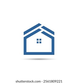 Blue house logo with windows. Modern and geometric logo for real estate or construction company.