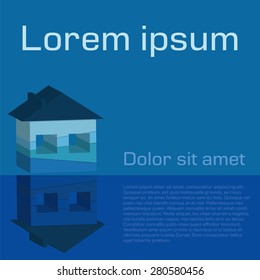 Blue house on lake or sea with self reflect, EPS 10 