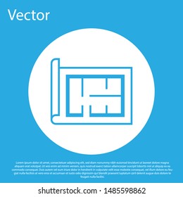 Blue House plan icon isolated on blue background. White circle button. Vector Illustration
