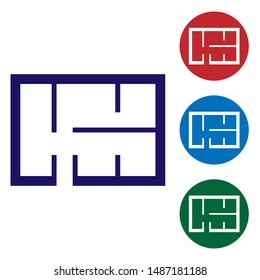 Blue House plan icon isolated on white background. Set color icons in circle buttons. Vector Illustration