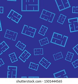 Blue House plan icon isolated seamless pattern on blue background.  Vector Illustration