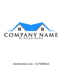Blue house roof vector logo