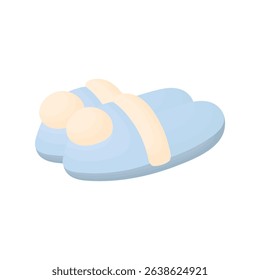 Blue house slippers with a white pom-pom. Elements of home comfort.