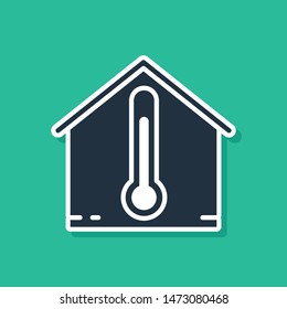 Blue House temperature icon isolated on green background. Thermometer icon.  Vector Illustration