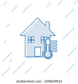 Blue House temperature line icon isolated on white background. Thermometer icon. Vector Illustration