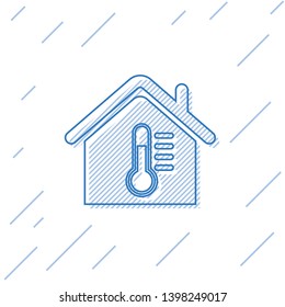 Blue House temperature line icon isolated on white background. Thermometer icon. Vector Illustration