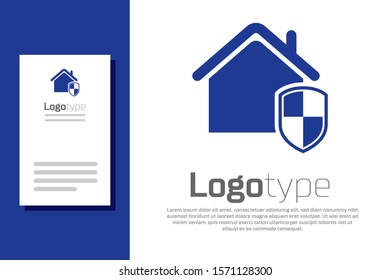 Blue House under protection icon isolated on white background. Home and shield. Protection, safety, security, protect, defense concept. Logo design template element. Vector Illustration
