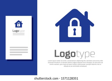 Blue House under protection icon isolated on white background. Home and lock. Protection, safety, security, protect, defense concept. Logo design template element. Vector Illustration