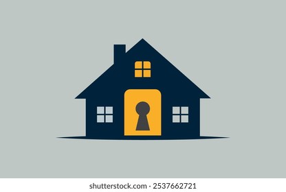 Blue House under protection icon isolated on orange background. Home and shield. Protection, safety, security, protect, defense concept. logo design