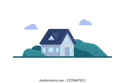 Blue house vector illustration in cartoon style. Flat modern house in nature. Clear colors illustration for game,ui and more. 