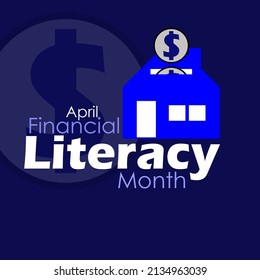 ein blaues, hausgemachtes Spargy-Bank mit Münzen und kühnen Texten auf dunkblauem Hintergrund, Financial Literacy Month im April