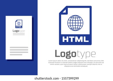 Blue HTML file document. Download html button icon isolated on white background. HTML file symbol. Markup language symbol. Logo design template element. Vector Illustration