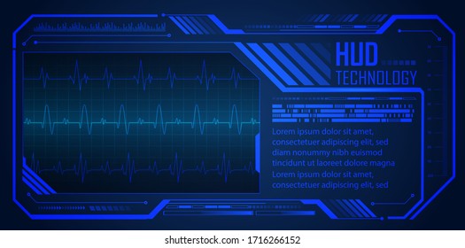 Fondo del concepto de tecnología futura del circuito del ciberHUD azul,onda de EKG