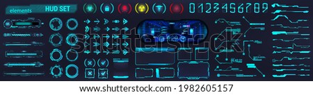 Blue HUD and Sci-fi UI collection elements - Futuristic circle, Frames, Callouts titles, loading bars, arrows, holograms VR, icons, bar labels and lines. HUD collection for UI, UX, GUI design. Vector