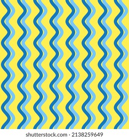Blue hues vertical waves on a yellow background. Fabric design with waves, textured. Abstract vector illustration. Blue and yellow conceptual idea - with Ukraine.