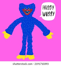 Blue Huggy Wuggy on a pink background.Huggie Wuggies svg