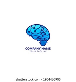 Blue Human Brain AI Side View. Artificial Intelligence Logo or Icon Vector