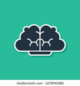 Blue Human brain icon isolated on green background.  Vector Illustration