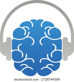 Cerebro humano azul con auriculares grises