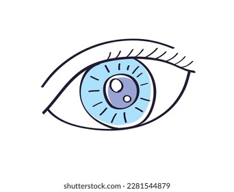 Blue human eye with eyelashes doodle icon isolated vector illustration