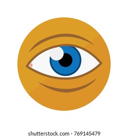 Blue human eye vector icon on yellow background cartoon design