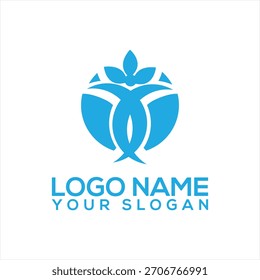  Figura humana azul y logotipo de la hoja para la salud y el bienestar Marca