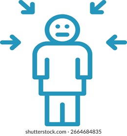 Blue Human Figure Surrounded by Arrows, Concept of Pressure and 
