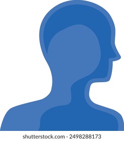 Perfil genérico humano azul. Silueta simple de la persona aislada en el fondo blanco